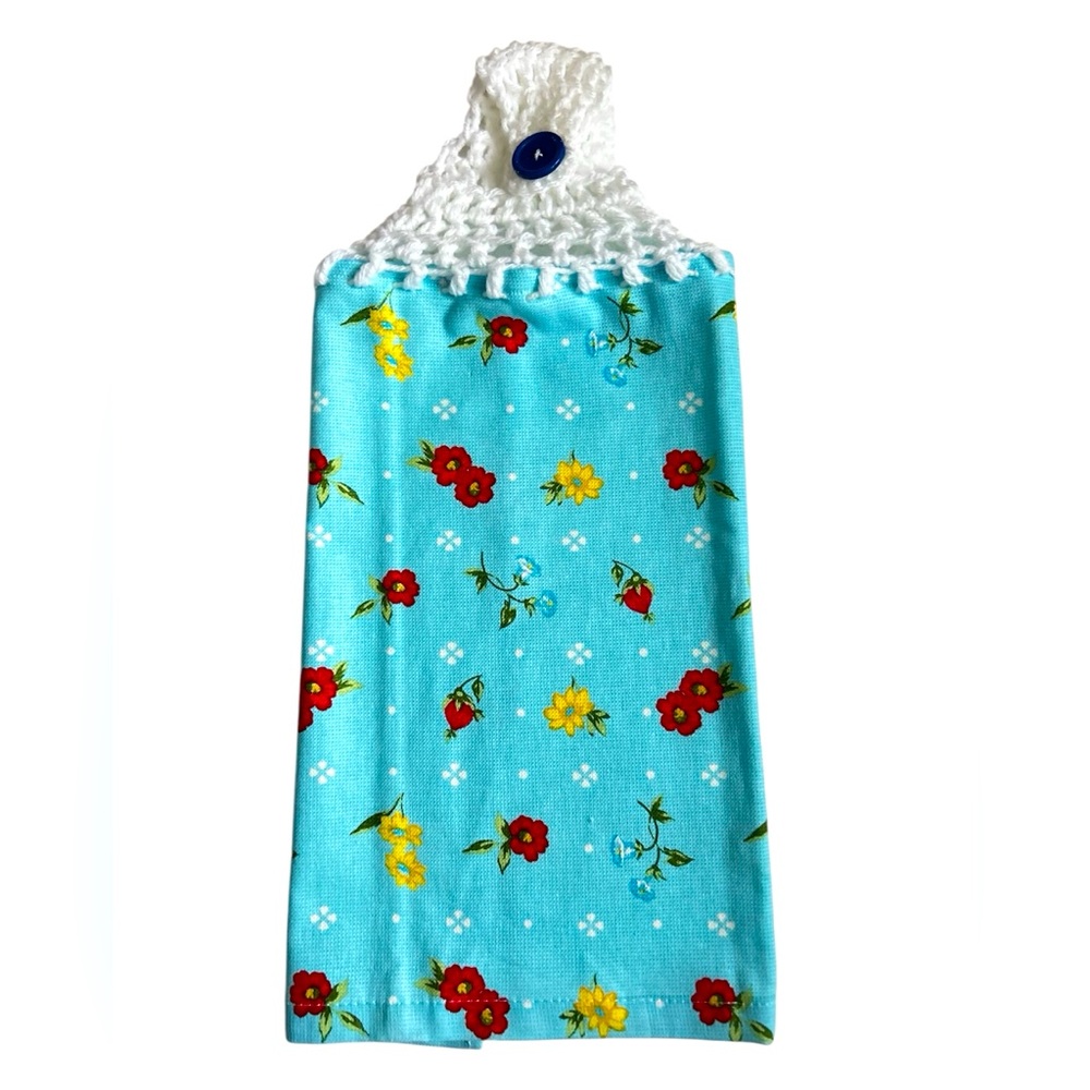Hand Crafted Colorful Floral Roses Hanging Hand Towels Crochet Top - Picture 4 of 13